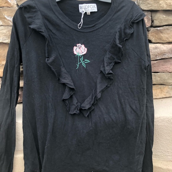 Wild fox women black ruffle T-shirt Size Small - Picture 14 of 16
